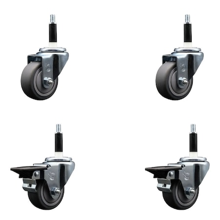 Service Caster 3'' Thermoplastic Rubber Wheel Swivel 7/8'' Expanding Stem Caster Set 2 Brakes, 4PK SCC-EX20S314-TPRB-2-PLB-2-78